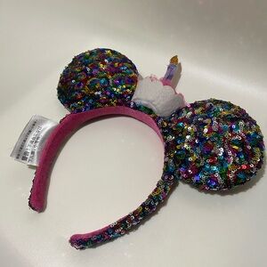 Disney Parks Happy Birthday Multicolor Sequin Minnie Ears